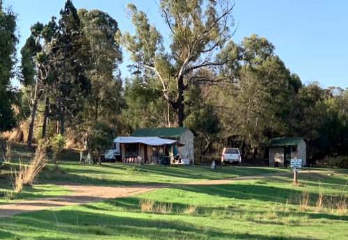 Photo of the campsite sheltered by shady trees
